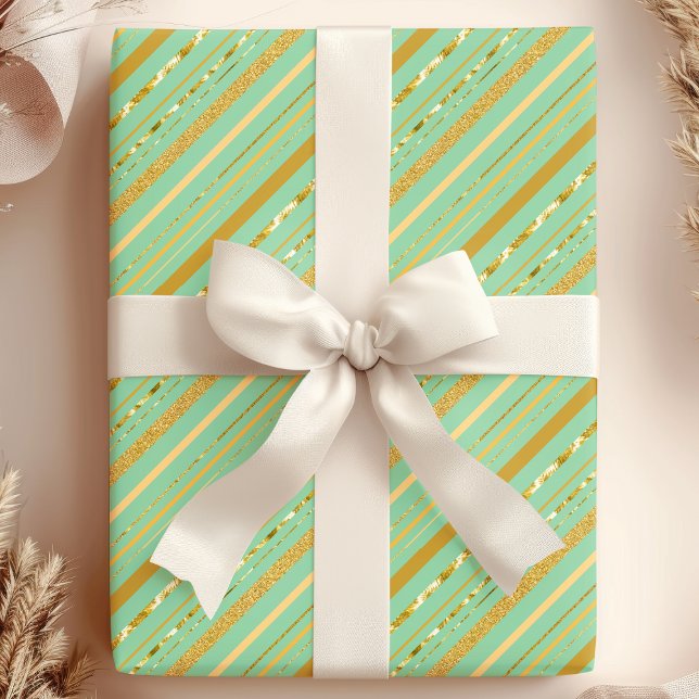 Mint & Gold Stripe Luxe Wrapping Paper (Creator Uploaded)