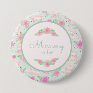 Mint Gold Tea Party Mummy To Be Baby Shower 7.5 Cm Round Badge