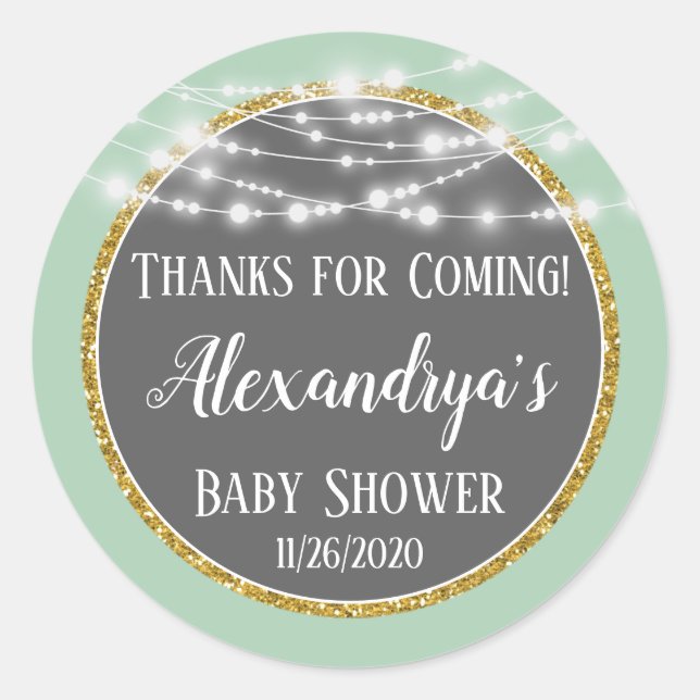 Mint Gold Thanks For Coming Baby Shower Favour Tag (Front)