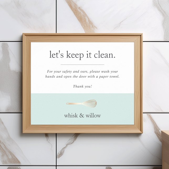 Mint & Gold Whisk Bakery Bathroom Handwashing Poster (Creator Uploaded)