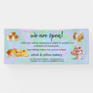 Mint & Gold Whisk Bakery Business Reopening blue Banner