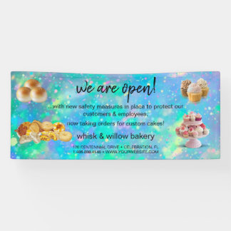 Mint & Gold Whisk Bakery Business Reopening blue Banner