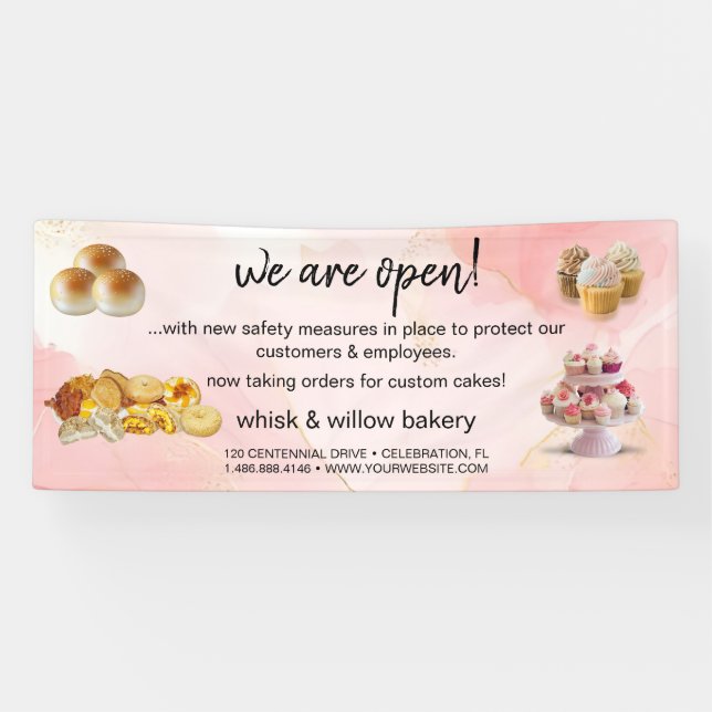 Mint & Gold Whisk Bakery Business Reopening pink Banner (Horizontal)