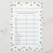 Mint Gold Who Knows Mummy Best Baby Shower Game