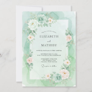 Mint Graceful Watercolor Wedding Invitation