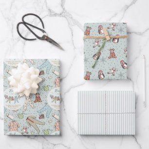 Mint Gree Baby Its Cold Outside Winter Baby Shower Wrapping Paper Sheet