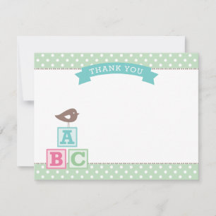 Mint Green ABC Blocks Baby Shower Thank You Card