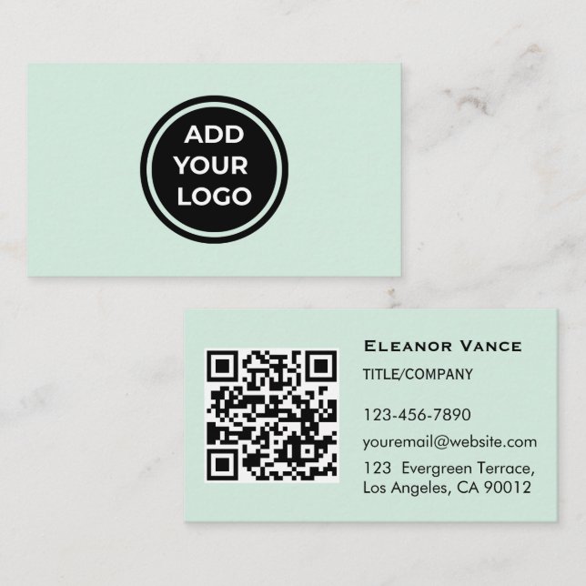 Mint Green AddLogo Business Card with QR Code (Front/Back)