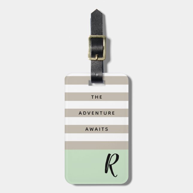 Mint Green Adventure Awaits Customisable Monogram Luggage Tag (Front Vertical)