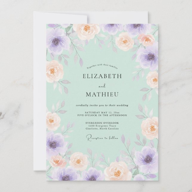 Mint Green Airy Watercolor Wedding Invitation (Front)