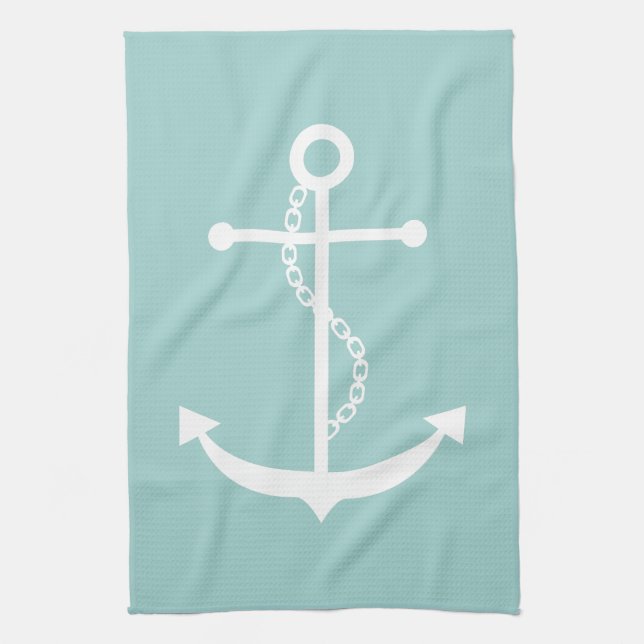 Mint Green Anchor Tea Towel (Vertical)