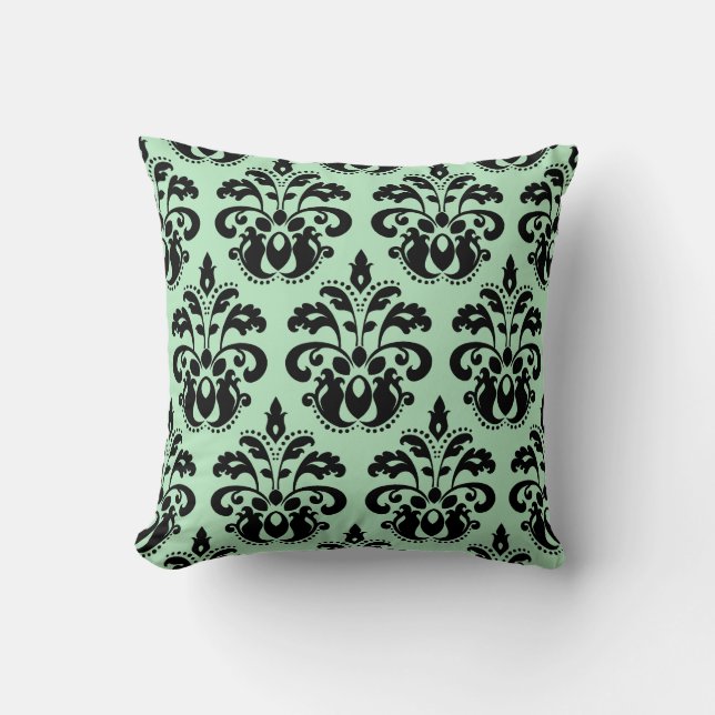 Mint green and black damask beautiful pattern cushion (Front)