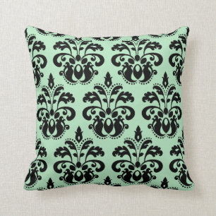 Mint green and black damask beautiful pattern cushion