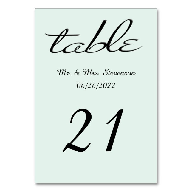 Mint Green and Black Name and Date Table Number (Back)