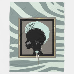 Mint green, and black zebra print afro punk fleece blanket