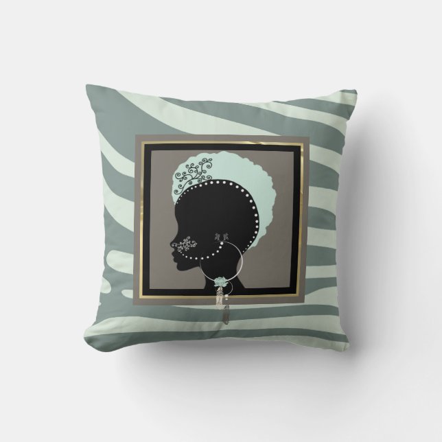 Mint green and black zebra print cushion (Front)