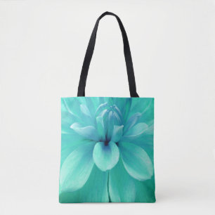 Mint green and blue flower tote bag