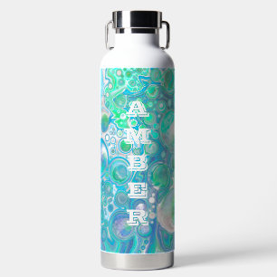 Mint Green and Blue Fluid Art Water Bottle