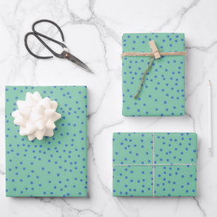 Mint Green and Blue Polka Dot Pattern  Wrapping Paper Sheet