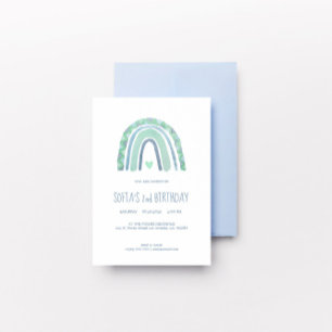 Mint-green and blue tone boho rainbow invitation