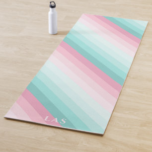 Mint Green and Blush Pink Diagonal Stripe Yoga Mat