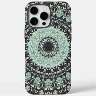 Mint Green and Charcoal Mandala Pattern iPhone 16 Pro Max Case