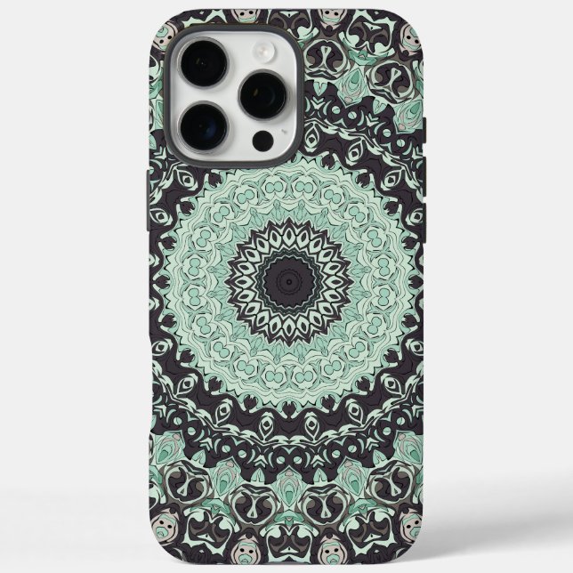 Mint Green and Charcoal Mandala Pattern Case-Mate iPhone Case (Back)