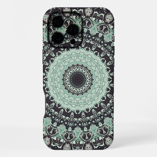 Mint Green and Charcoal Mandala Pattern iPhone Case (Back)