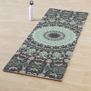 Mint Green and Charcoal Mandala Pattern Yoga Mat
