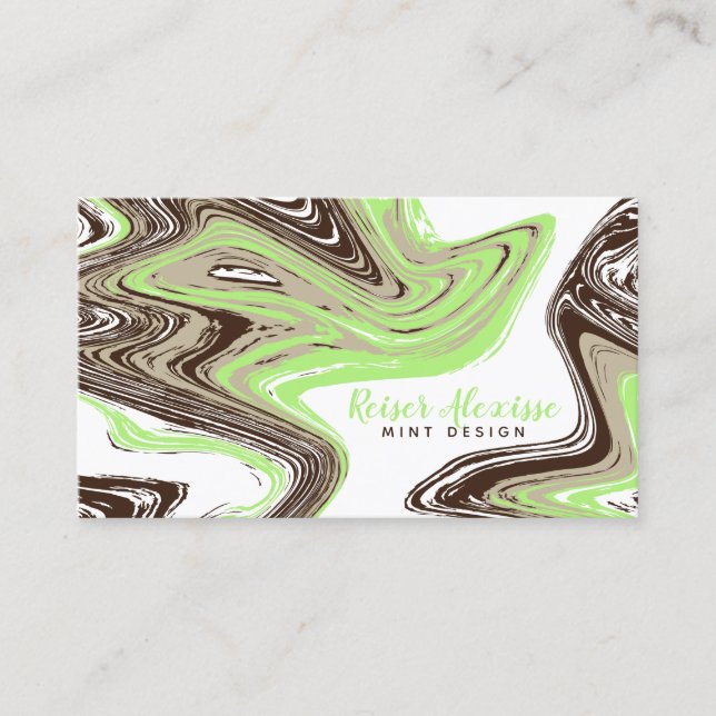mint green and chocolate strokes business card (Front)