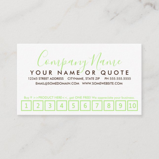 mint green and chocolate strokes loyalty punch card (Front)