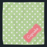 Mint Green and Coral Pink Polka Dot Personalised Bandana<br><div class="desc">Cute white polka dots on soft Mint Green with a Coral Pink label that you can personalise with your choice of name or special text.</div>