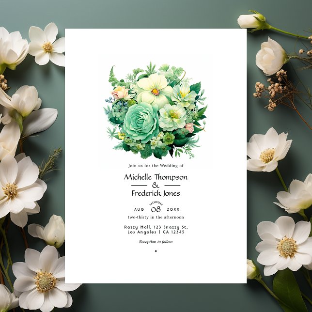 Mint Green and Eggshell Floral Summer Wedding Invitation (Creator Uploaded)