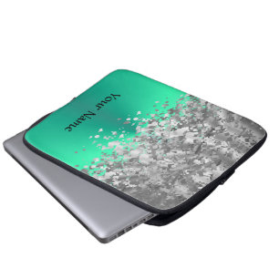 Mint green and faux glitter personalised laptop sleeve