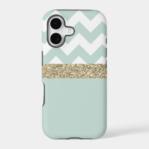 Mint Green and Gold Glitter Chevron iPhone 5/5s