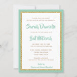 Mint Green and Gold Glitter Rectangle Bat Mitzvah Invitation<br><div class="desc">This trendy Bat Mitzvah invitation features sparkling faux glitter layered against a solid colour background. Use the template form to add your own information. The "Customise" feature can be used to change the font style,  colour and layout.</div>