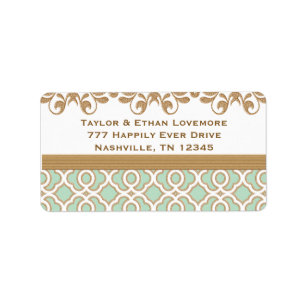 Mint Green and Gold Return Address Labels Custom