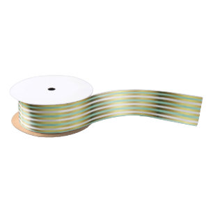 Mint Green and Gold Striped Ribbon Satin Ribbon