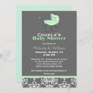 Mint Green and Grey Baby Shower Invitation