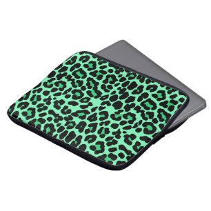 Mint Green and Jade Leopard Print Pattern Laptop Sleeve