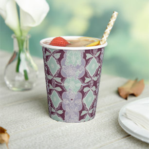 Mint green and lavender purple patterns AI art Paper Cups