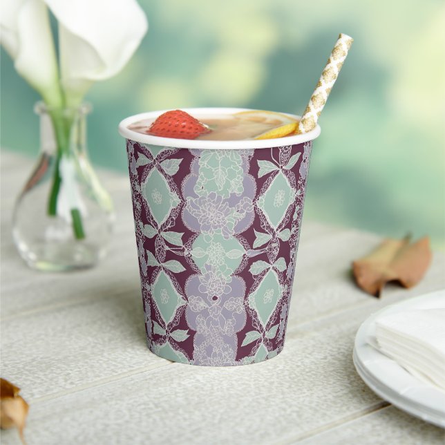 Mint green and lavender purple patterns AI art  Paper Cups (Insitu)