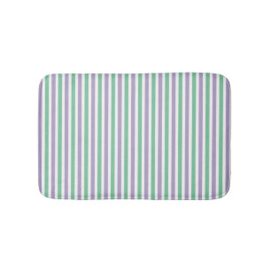 Mint green and lavender striped pattern modern bath mat