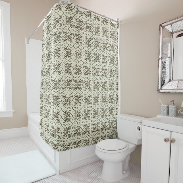 Mint Green and Light Beige Contemporary Patterns Shower Curtain (In Situ)