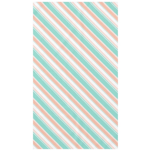 Mint Green and Peach Modern Stripes Tablecloth (Front)