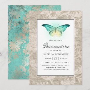 Mint Green and Pearl Damask Quinceañera Invitation