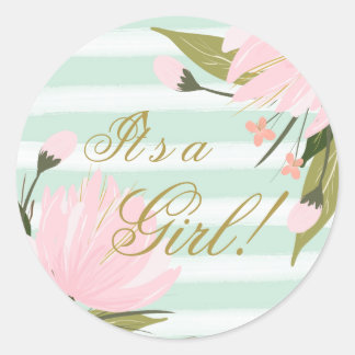 Mint Green and Pink Baby Shower Classic Round Sticker