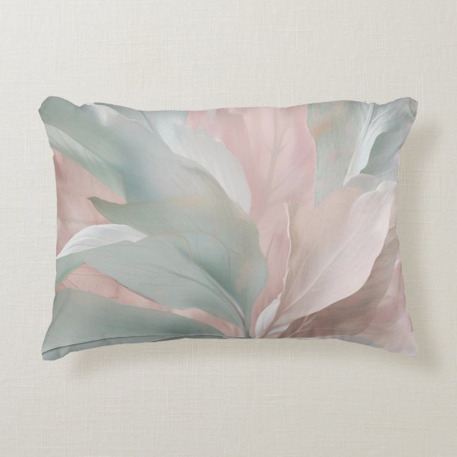 Mint Green and Pink Coastal Botanical Print Decorative Cushion (Front)