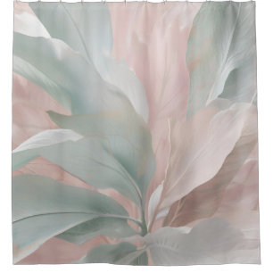 Mint Green and Pink Coastal Botanical Print Shower Curtain