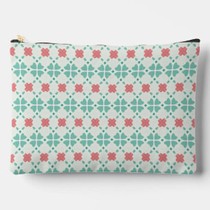 Mint green and pink floral clover tile pattern accessory pouch